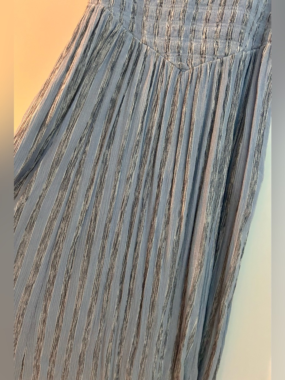 aerie Blue & White Striped Smocked Midi Dress - Picture 6 of 7
